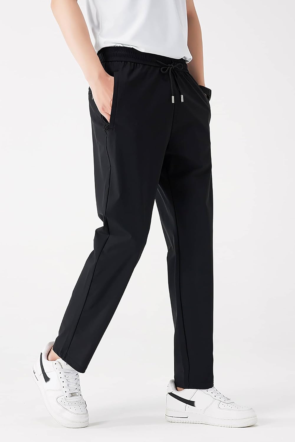 Stretch Casual Pants for Short Men 27-28 Inch Inseam Ripstop Athletic Cool Touch Straight Fit Joggers Zip Pockets - Image 2