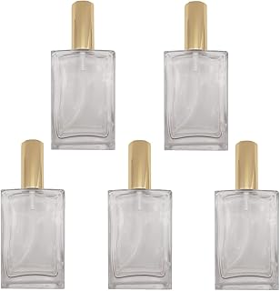 5PCS Square Glass Spray bottle,3.4oz Small Refillable Container with Fine Mist srpayer,Perfume bottle (100ml, Clear+Gold)