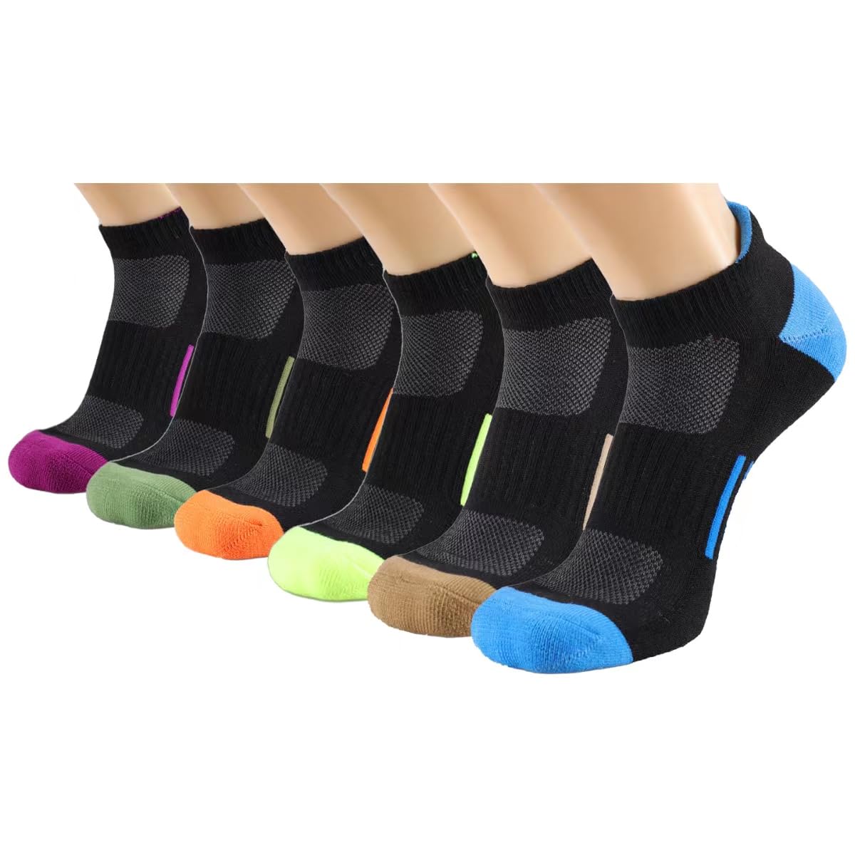 JOYNÉE Calcetines deportivos de corte bajo para hombre, cómodos, para correr, paquete de 6, negro (6 pares), talla única