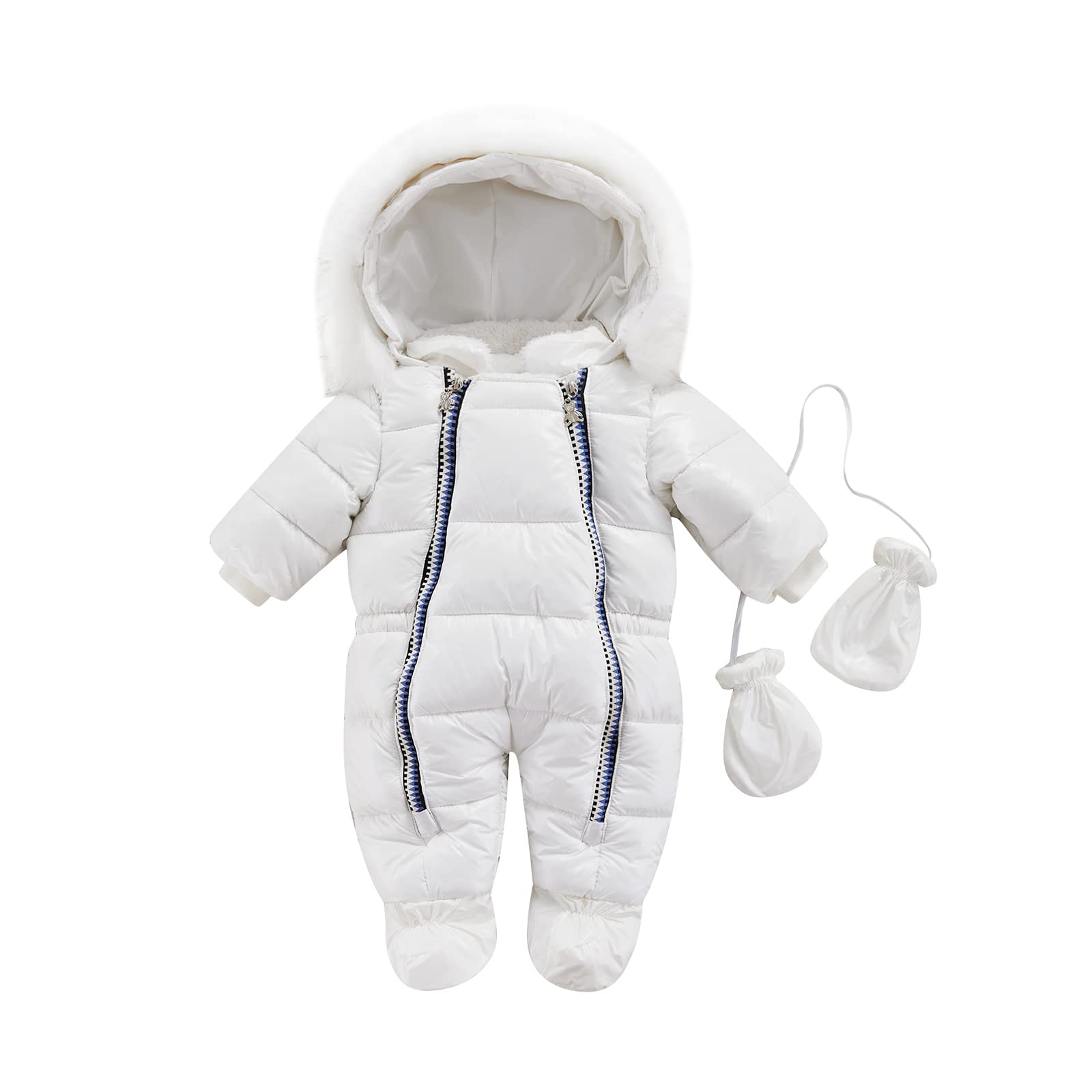 Geagodelia Tuta da Neve Neonati Cappotto Invernale da Bambini Tuta da Bambino Tuta con Cappuccio con Cerniera Pagliaccetto con Stivaletti e Guanti
