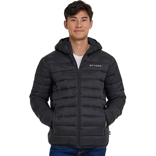 Spyder Packable Puffer Jacket Men with Hood, Lightweight Winter Jackets for Men