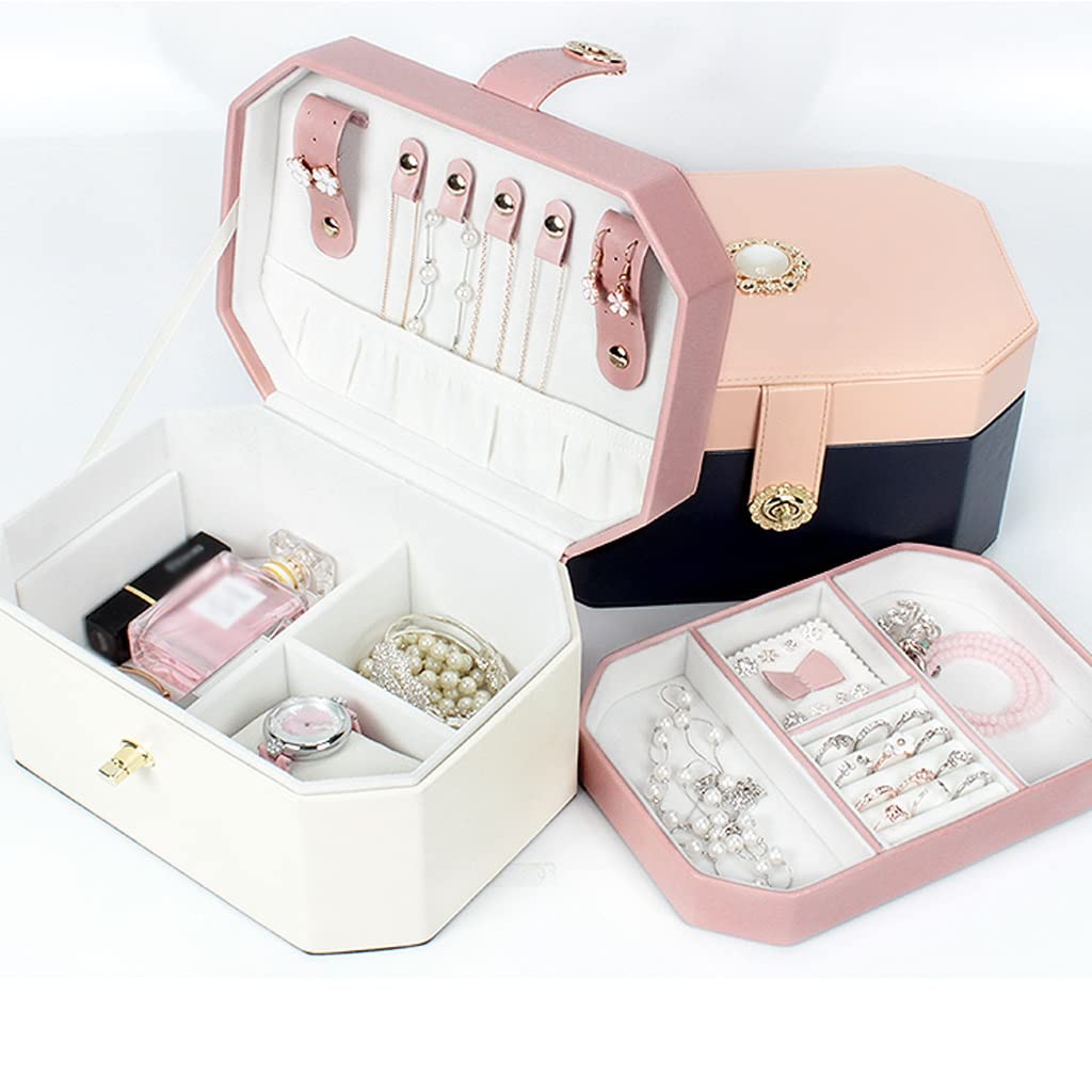 Caja De Joyería Caja de joyería de 2 capas, organizador de joyas de cuero PU, caja de almacenamiento de exhibición de viaje, anillo, almacenamiento de pendientes, regalo para mujeres y niñas Organizad