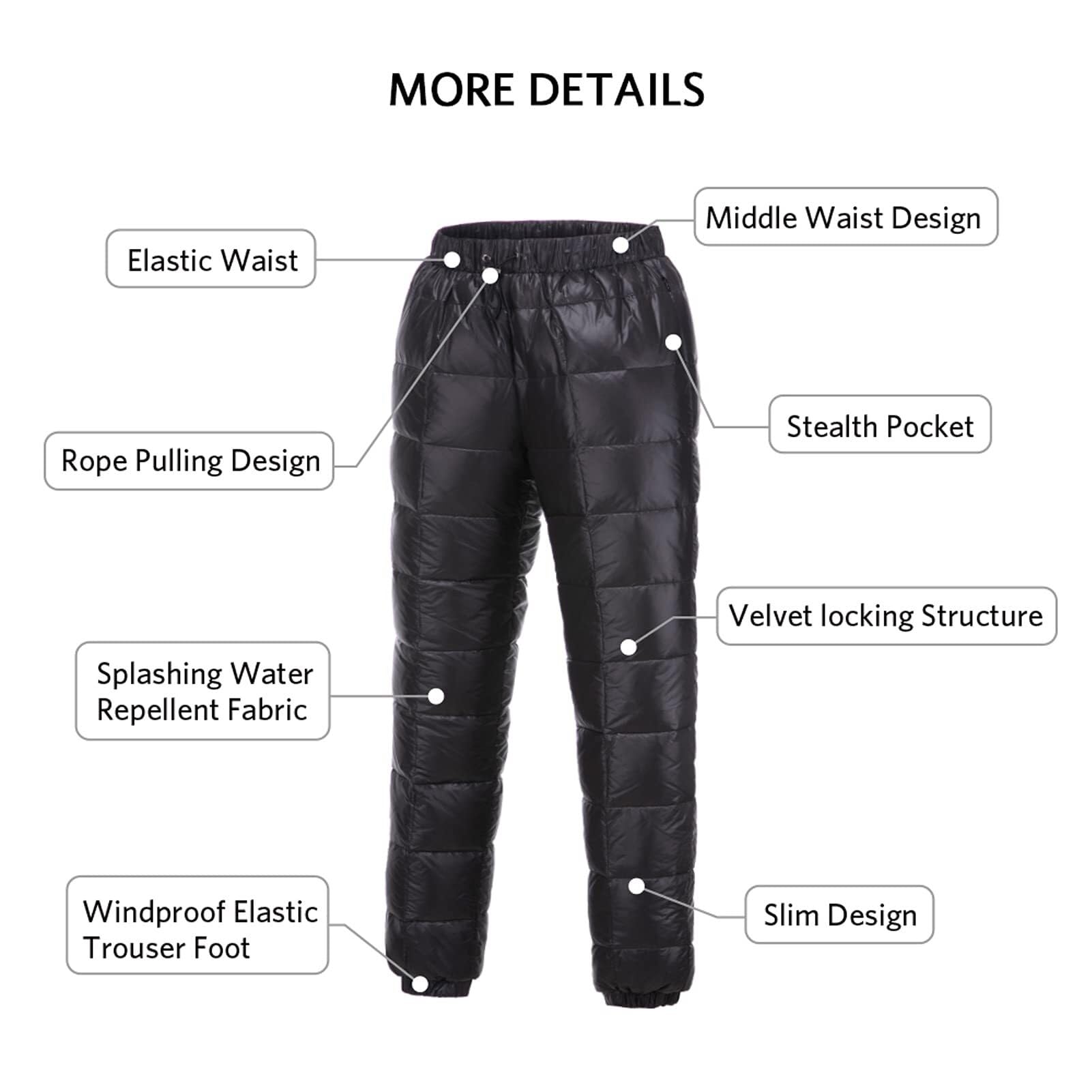 Pantalon d'hiver chaud en duvet d'oie for homme et femme, pantalon de neige compressible, pantalon cargo en duvet compressible, pantalon isolé for le