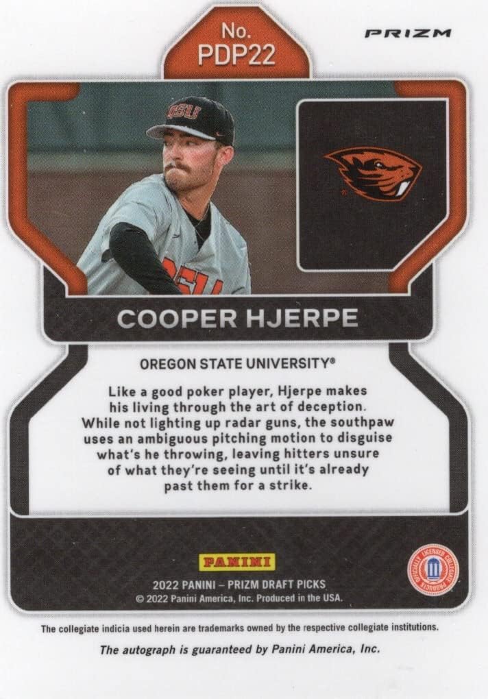 Cooper Hjerpe Autographed Prizm Neon Pink Velocity Parallel Special Insert Collectible Baseball Card - 2022 Panini Prizm Draft Picks Baseball Card #PDP22 (Cardinals) Free Shipping