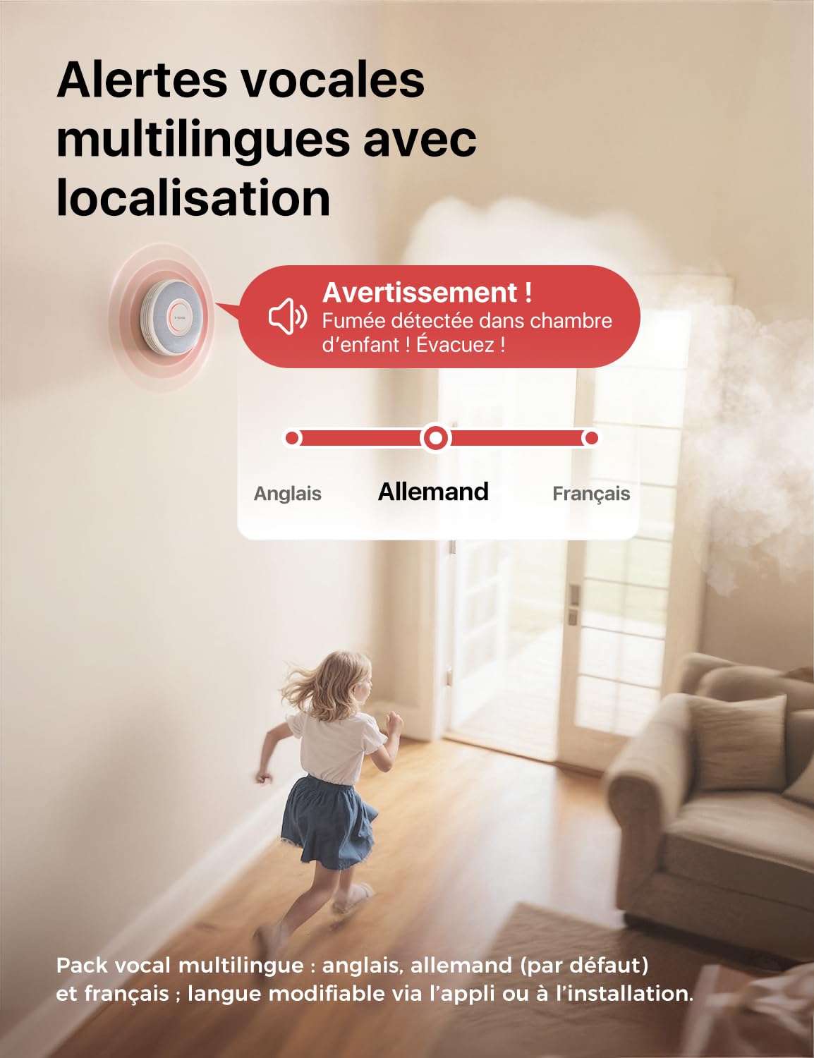 X-Sense Détecteur de Fumée Connecté Wi-FI, Alarme Incendie avec Alertes Vocales en Français, 17 Emplacements, Batterie Remplaçable, Épaisseur 33 mm, XS0B-iR, Lot de 1