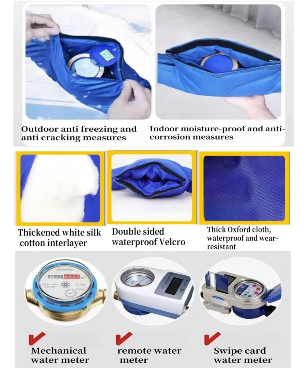 1 cubierta de aislamiento para medidor de agua, 2 fundas exteriores para grifo, cubierta de aislamiento de medidor de agua de invierno y cubierta de aislamiento de grifo combinación de protección para