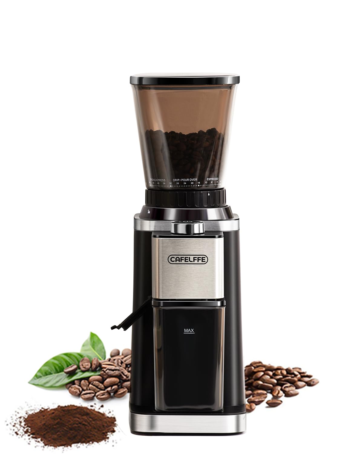 CAFELFFE Macinacaffè elettrico per portafiltro e contenitore, 48 livelli di macinazione regolabili con funzione antistatica per espresso, caffè filtro, Pour Over, Cold Brew e French Coffee – ideale