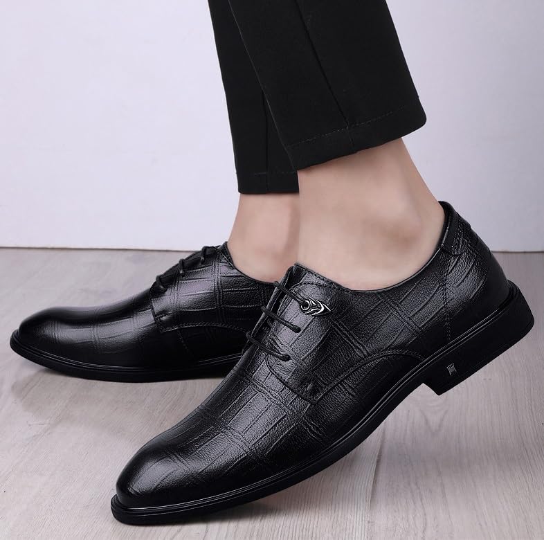 Men's Leather Oxford Shoes Lace-Up Pointed-Toe Classic Business Non-Slip Formal Dress Comfort Shoes2
