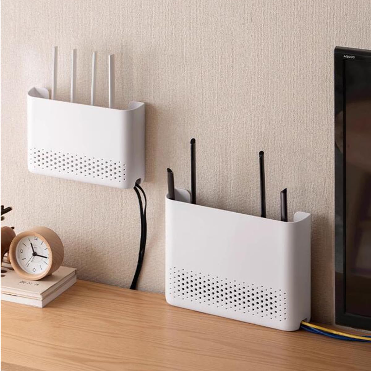 Caja Router Pared, Router Rack, Caja de Almacenamiento para Enrutador WiFi para Disimula el Router y Los Cables, para Sala de Estar de TV de Decoración del Hogar Blanco(Size:30x6x22cm)