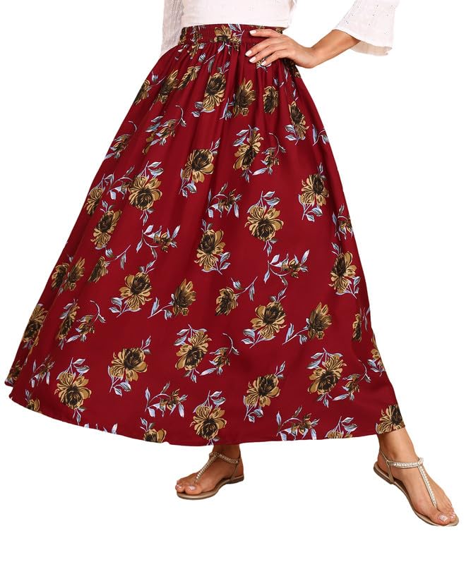 Women Skirts Floral Printed Full Length Free Size Skirt-image-3