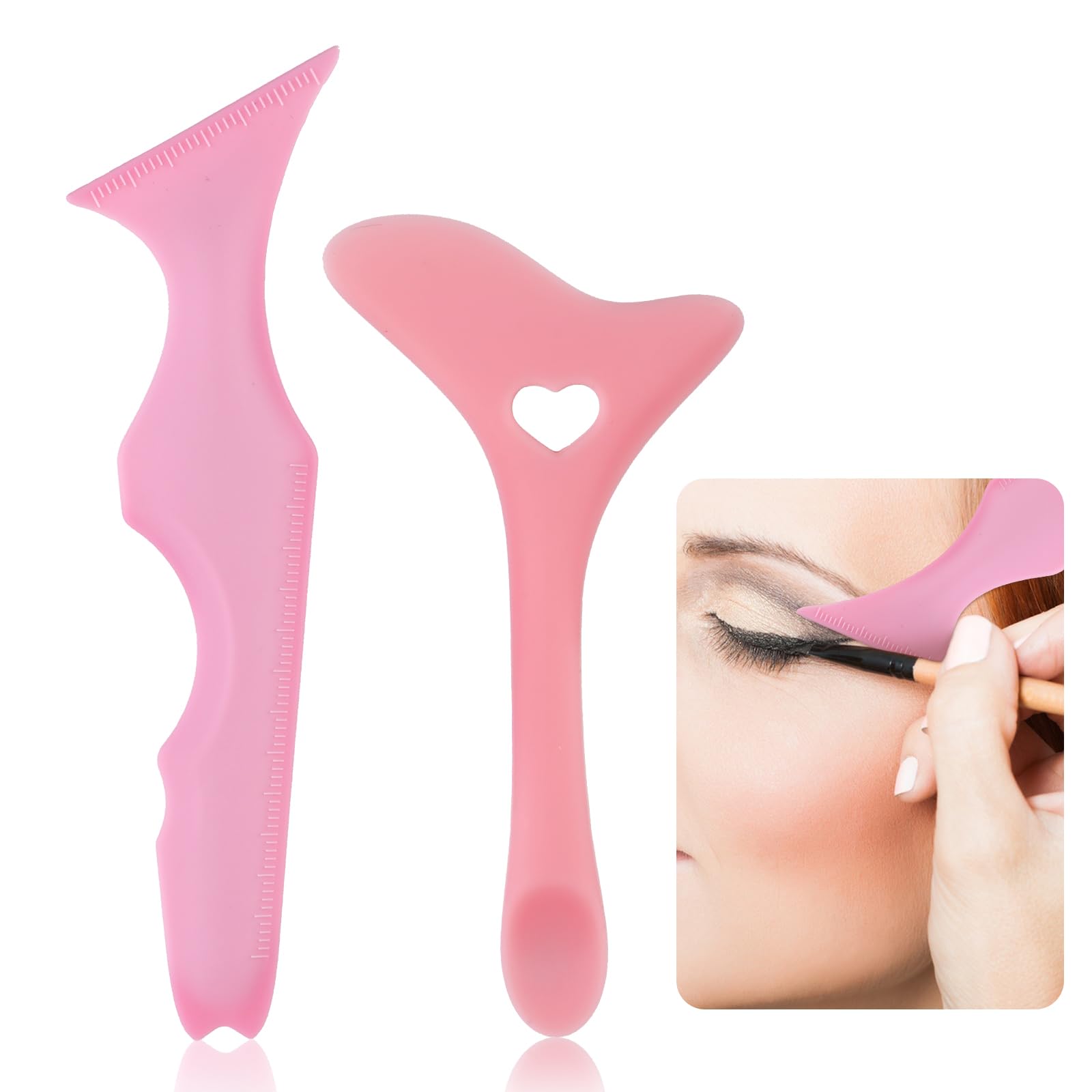 cobee 2 Pack Silicone Eyeliner Stencils, Winged Tip Eyeliner Aid Eyebrow Pencil Stencil Multifunctional Reusable Eye Makeup Guide Tool for Eyeliner Eyelash Eyebrow Lip Line Face Contour(Pink)