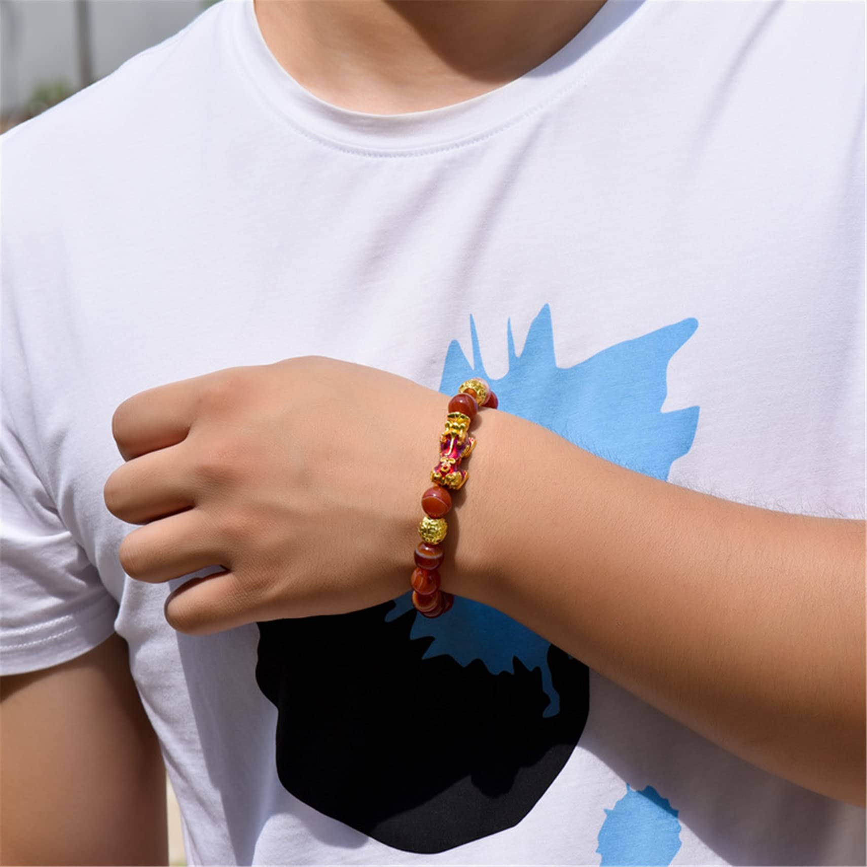 Braccialetti con Perline, Bracciale con Perline Rosse in Agata Naturale Pixiu/Piyao Che(A)