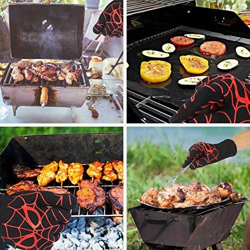 Bbq Gloves, 932°F Heat Resistant Oven Mitts & Potholders, Non Slip Grilling Gloves With Spider Man Pattern #TOP6