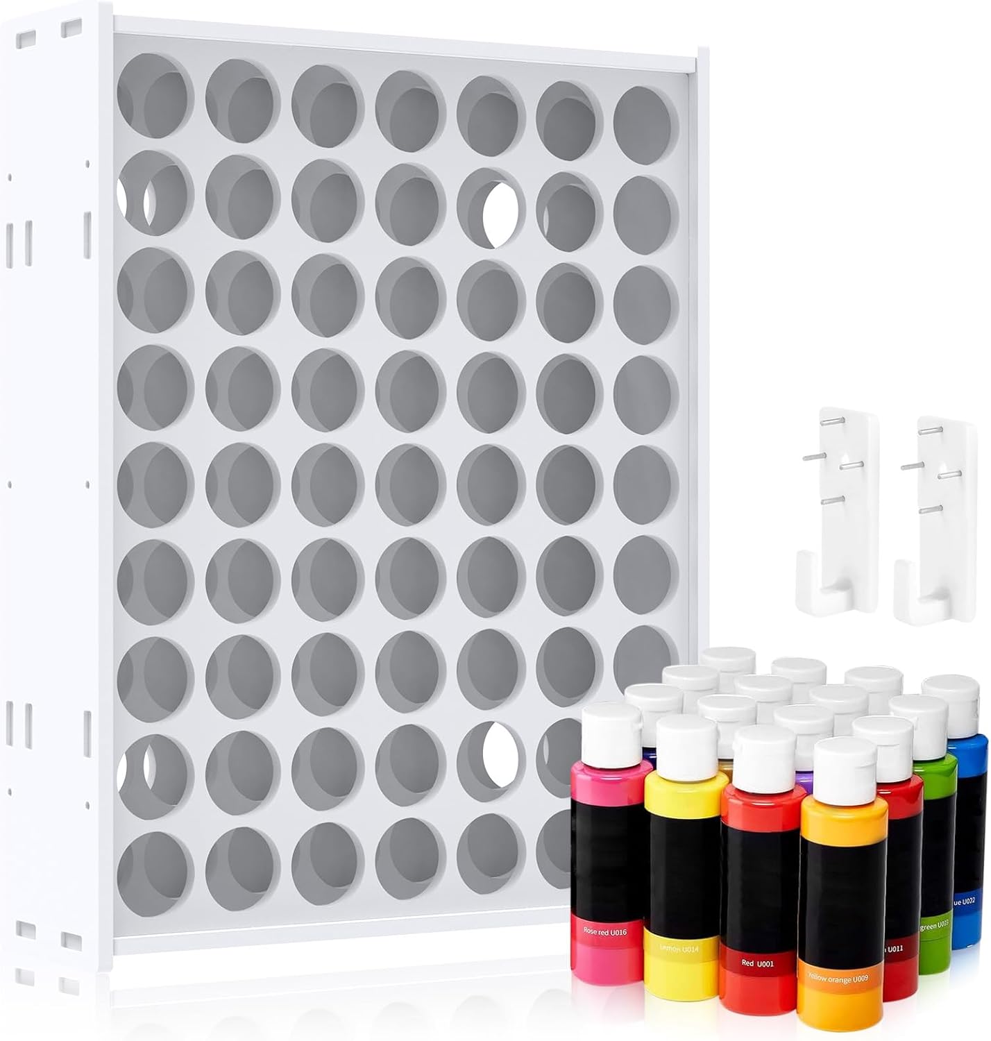 Craft Paint Rack, 63 Holes Rotating Paint Organizer Tower, Vertical Paint Organizer Holder Stand Space Saving Paint Bottle Organizer PVC Paint Rack for 2oz Craft Paints