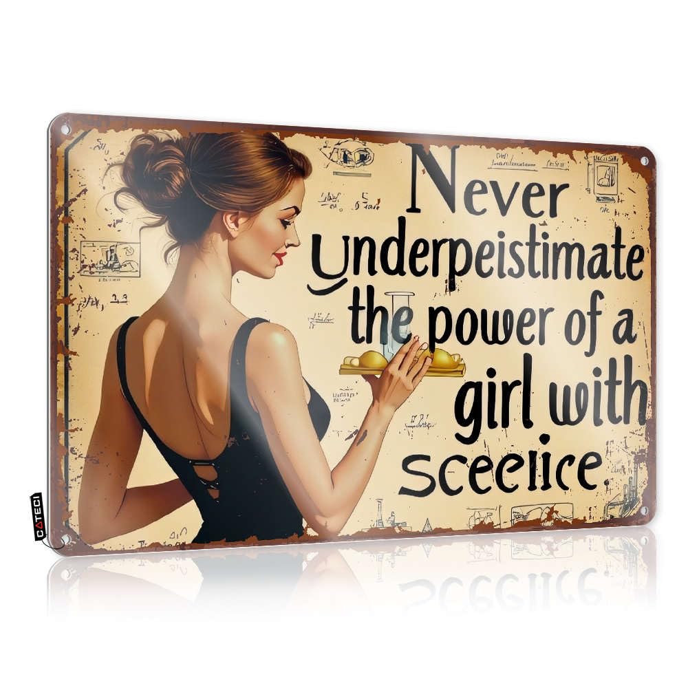Warning Tin Sign Never Underestimate The Power Of A Girl With Science. Tin Sign Funny Kitchen Decor Signs For Bedroom Door(20X30CM)