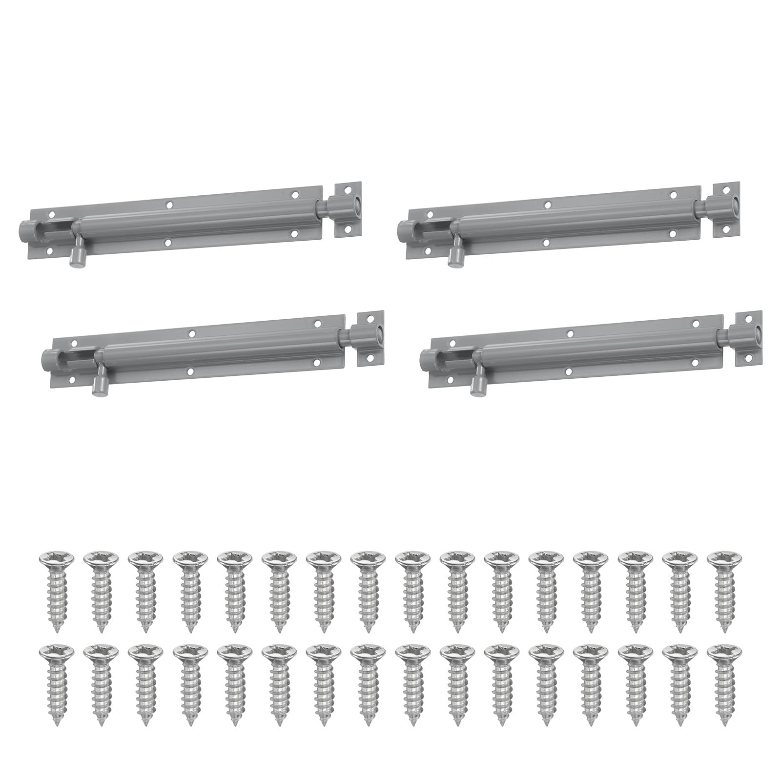 sourcing map 4 Pack Barrel Bolt Locks, 6 Inch Sliding Door Bolt Lock Latch, Aluminum Alloy Heavy Duty Slide Gate Latch with Screws for Bedroom Bathroom Door Gate, Grey