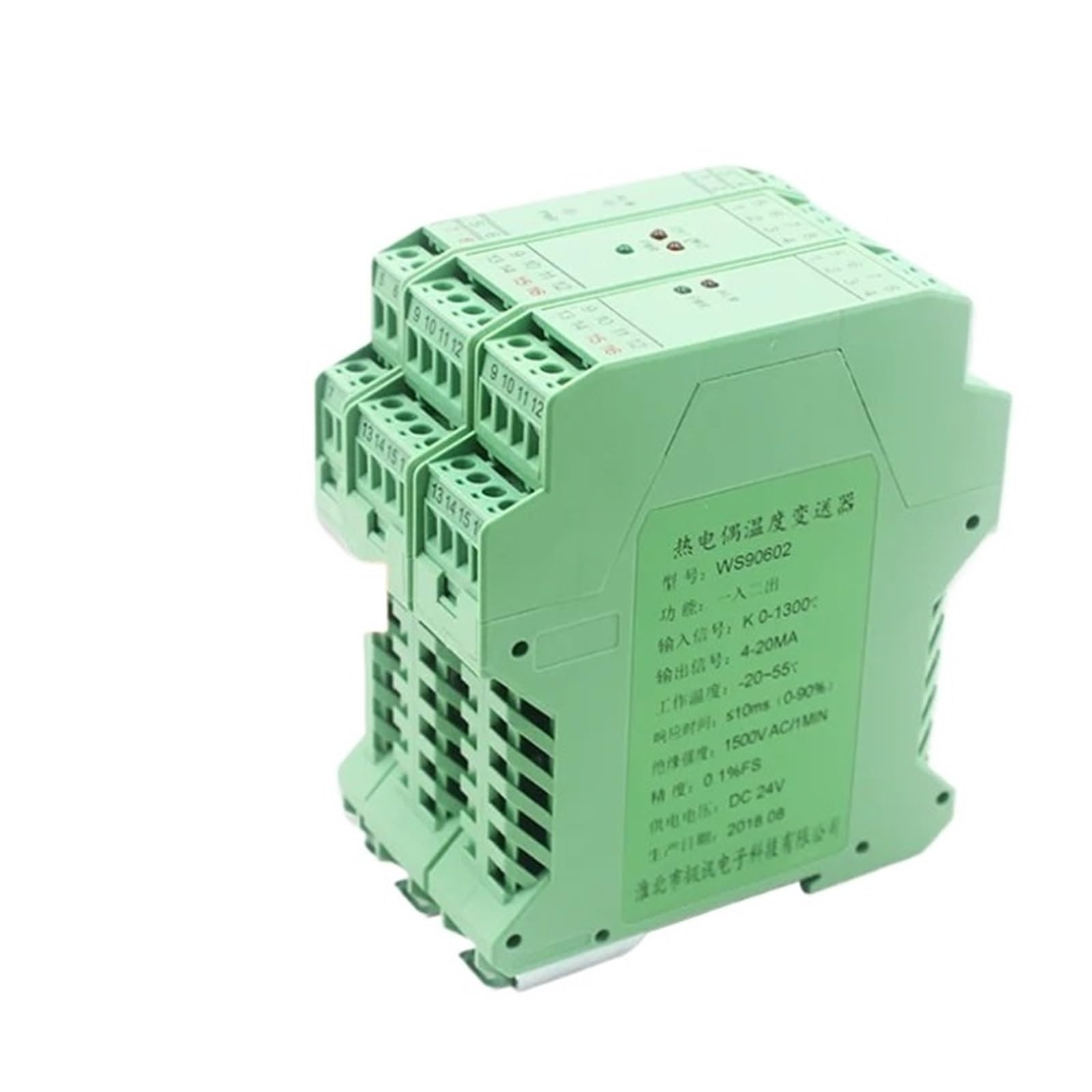 Convertisseur de signal isolé K 24V 2 entrées 2 sorties 0-1300°C vers 0-20mA pour rail DIN