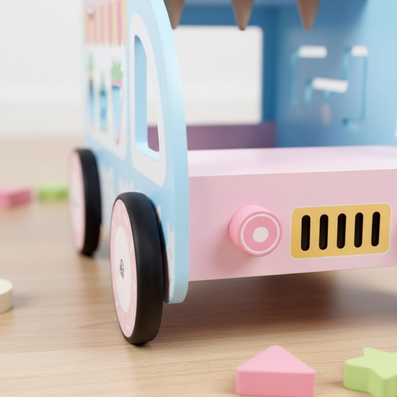 Carrello Gelato in Legno Multifunzione Carrello Primi Spostamenti in Legno Sicuro Giocattolo Educativo per Neonati, Asilo