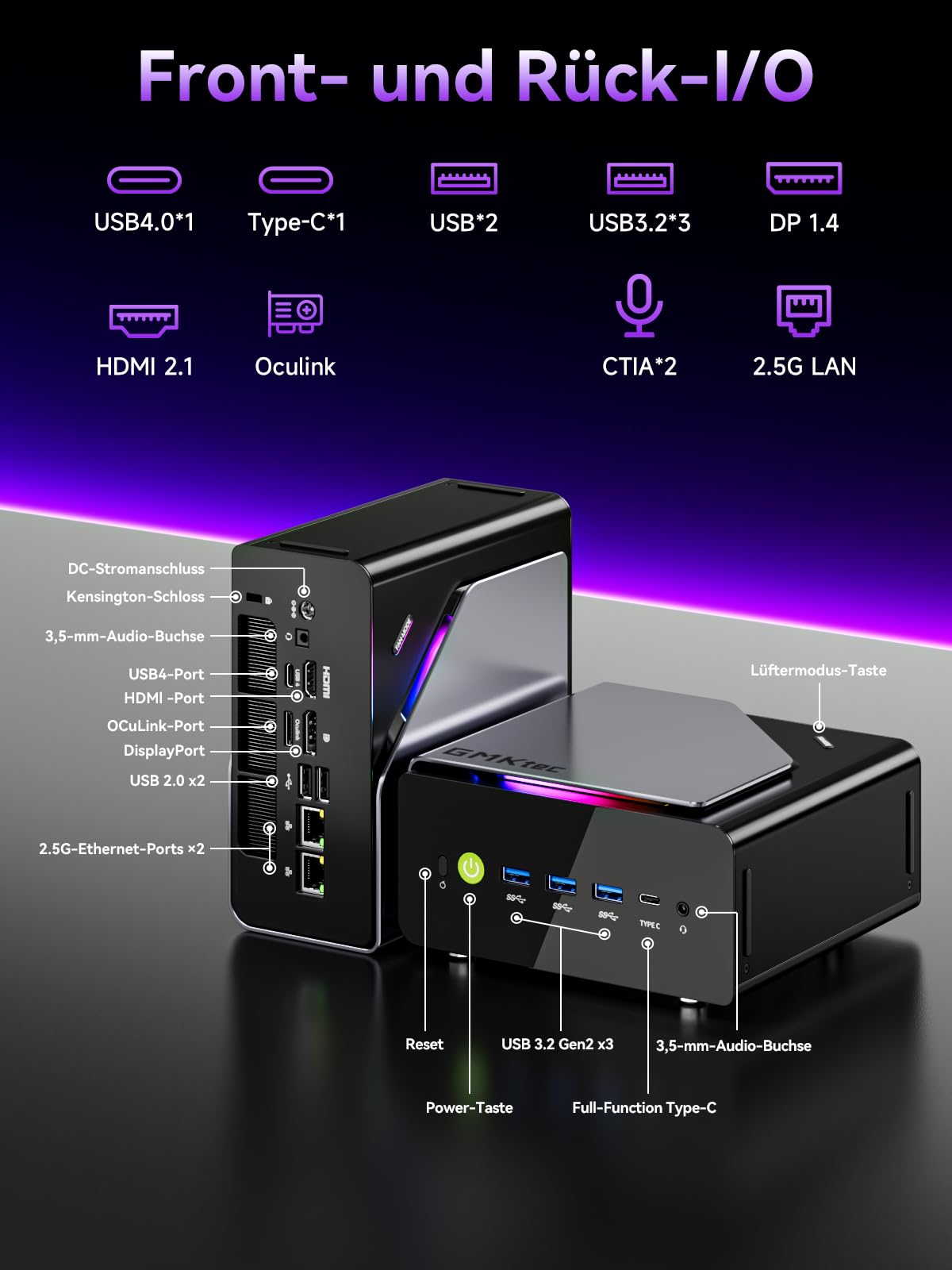 GMKtec K15 AI Oculink Mini PC mit Intel Core Ultra 5 125U Prozessor, Barebones ohne RAM/SSD/OS, Desktop-PC AI Boost, 3X M.2 2280 Speichererweiterung, Dual NIC 2.5GbE, HDMI 2.1, USB4