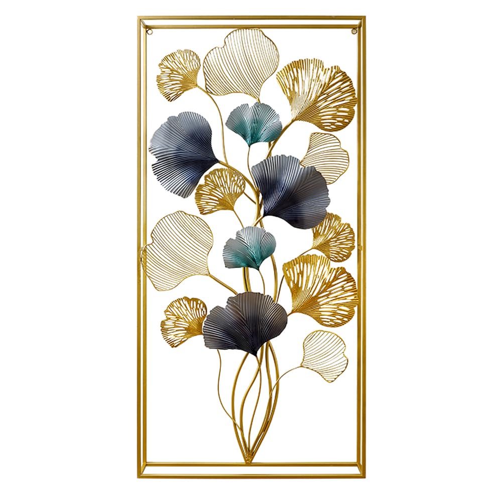 Nnycc Gold Wall Art For Living Room Ginkgo Leaf Metal Wall Art Hand Forged Iron Wall Hanging With Finish Luxury Botanical Home Decor For Living Room Bedroom Office Corridor,,105X60cm