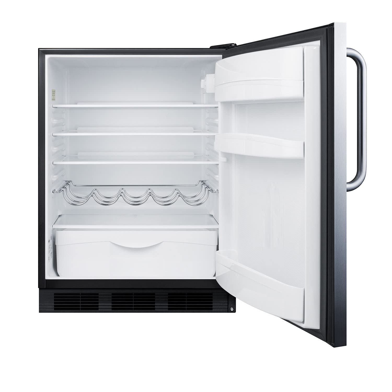 Summit FF63BKTB 24 Inch Wide 5.5 Cu. Ft. Compact Refrigerator with Adjustable Shelves and Towel Bar Handle - Stainless Steel on Fridge.com