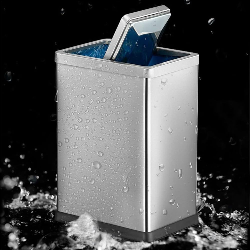 Mülleimer 10L / 15L Edelstahl-Mülleimer for die Küche mit Deckel, großes Fassungsvermögen, Wohnzimmer, Schlafzimmer, Schaukeldeckel, Mülleimer, Büro, Papierkorb Papierkorb(15L)