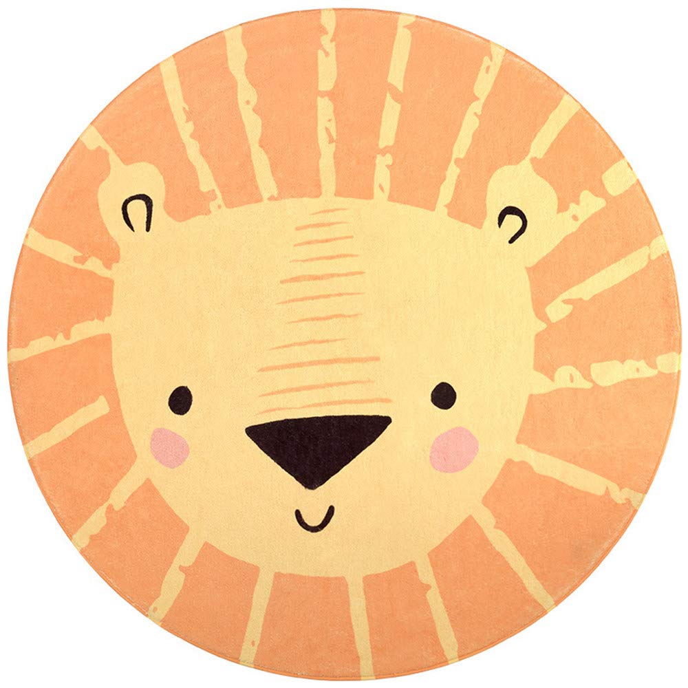 KiKom Cartoon Lion Tappeto Rotondo Tappeto per Soggiorno Tappeto per Sedia per Computer per Bambini Tappeto per Bambini Tappeto Antiscivolo Tappeto per Camera da Letto 1PC (Arancia, 120 * 120cm