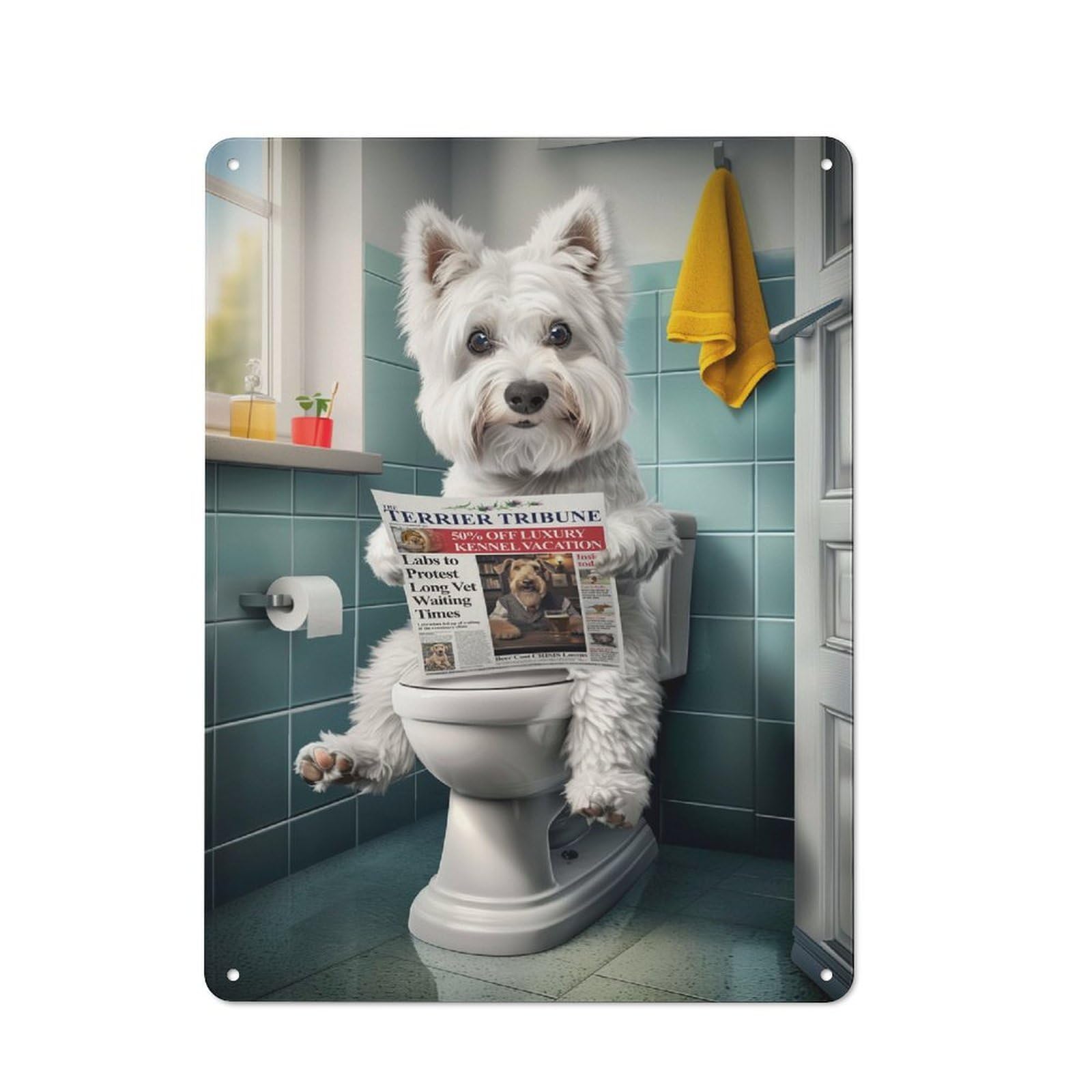 Junmoney Westie On The Toilet Metal Sign 40X30cm With For Pub Or Café, Retro Decor, For Cooler-Month Interiors With Retro Character