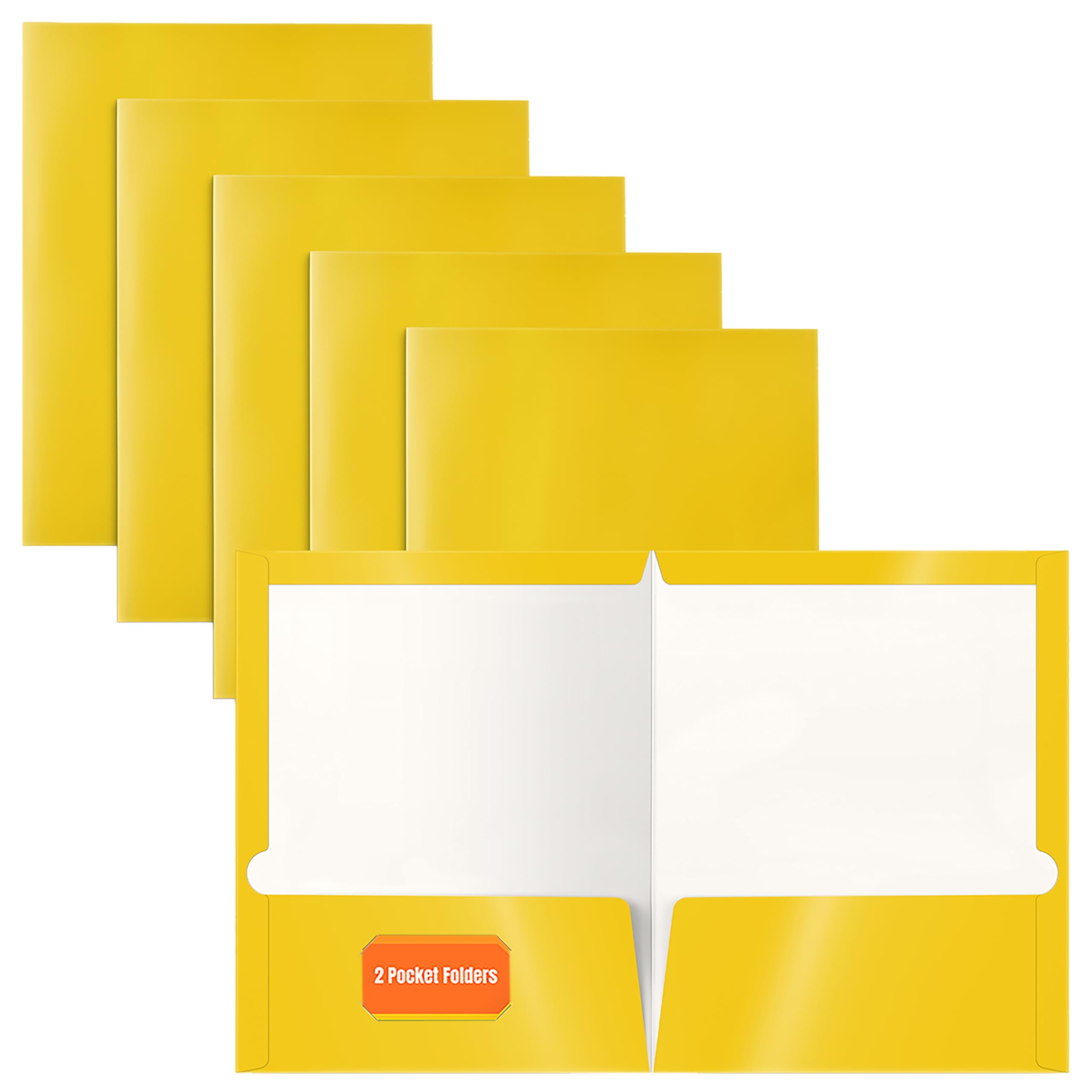 Better Office Products 2 Pocket Glossy Laminated Yellow Paper Folders, Letter Size, 25-Pack, Yellow Paper Portfolios, Box of 25