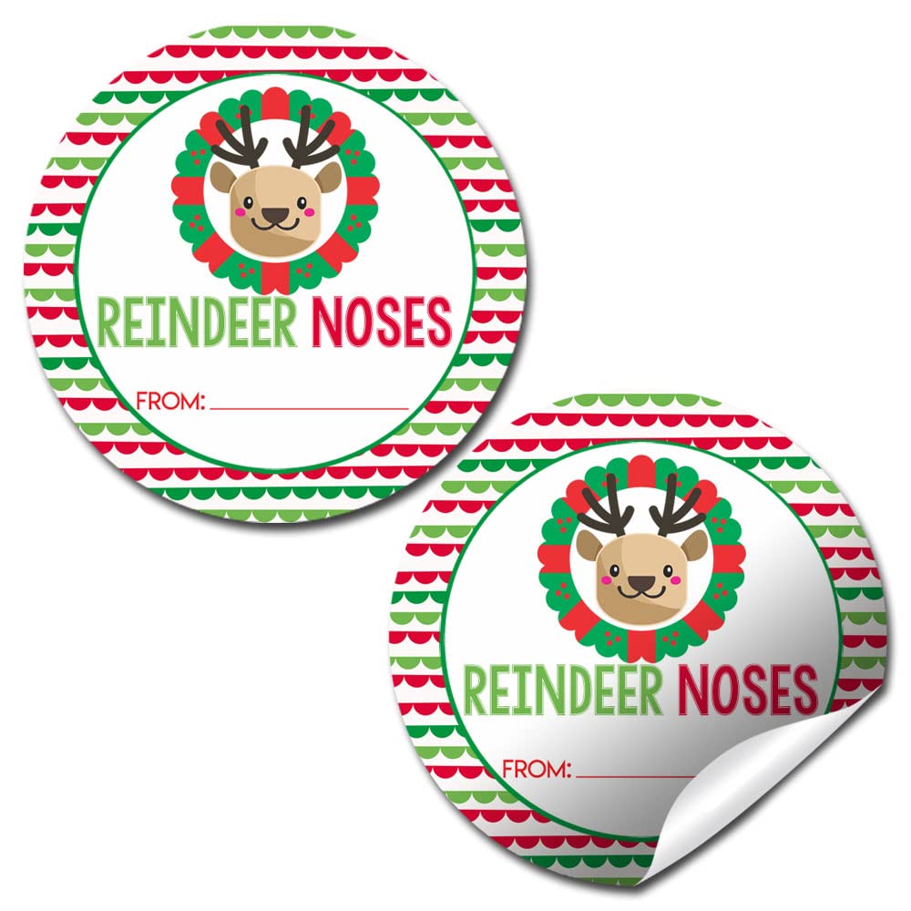 Reindeer Noses Christmas Holiday Sticker Labels, 40 2" Party Circle Stickers, Great for Party Favors, Envelope Seals & Goodie Bags by Amanda Creation.