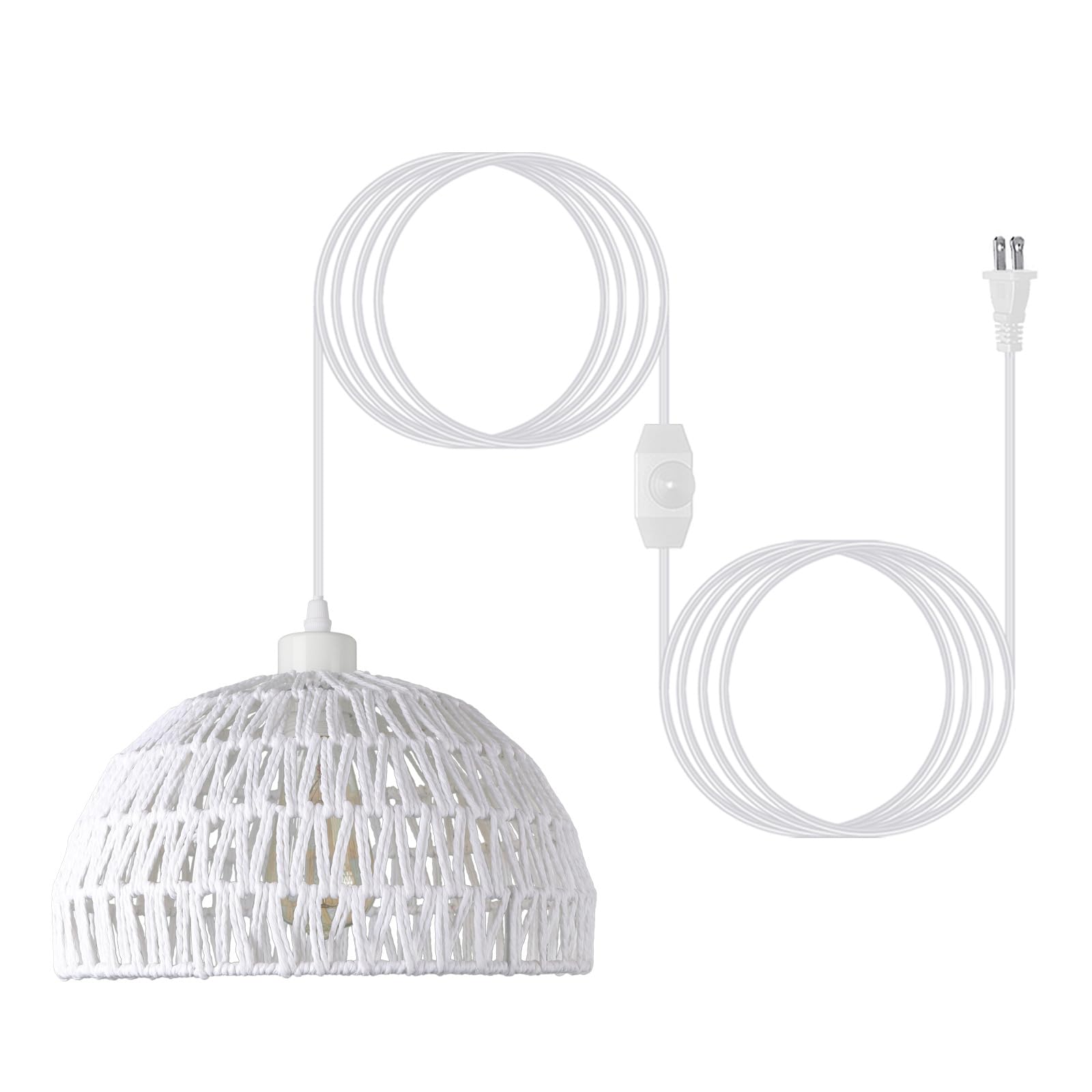 Lampa Wisząca Z Wtyczką, Rattanowe Lampy Wiszące Z Przewodem Z Wtyczką Przewód Ściemnialny O Długości 14,7 Stopy,Ręcznie Tkana Wiklinowa Lampa Wisząca Z Abażurem,Wisząca Lampa Sufitowa Z Wtyczką Boho
