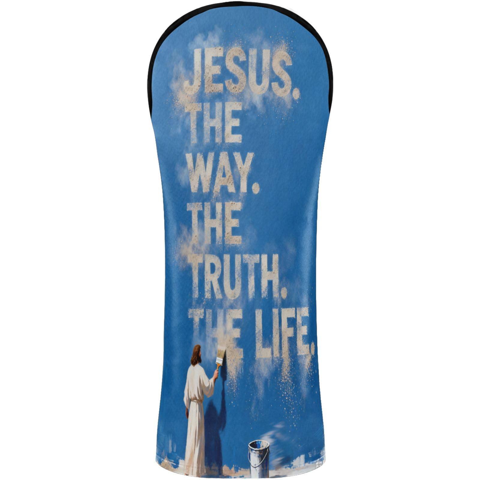 Golf Club Head Cover Headcover with Interchangeable No. Tags for Woods and Driver Fairway Hybrid Christian Faith Modern White1