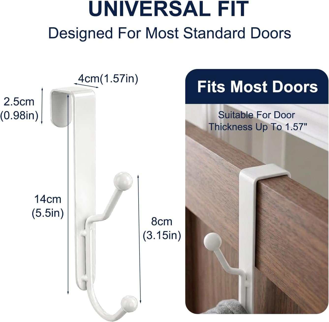 4 Pack White Over The Door Hooks, Minimalist Heavy Duty Metal Door Hanger Hooks, Multi Prong Coat Towel Hooks for Apartment, Bathroom & Bedroom