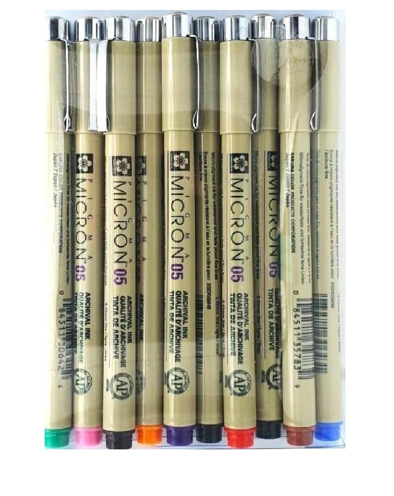 Pigma MICRON Sakura - Set di 9 colori, misura 05 + 1