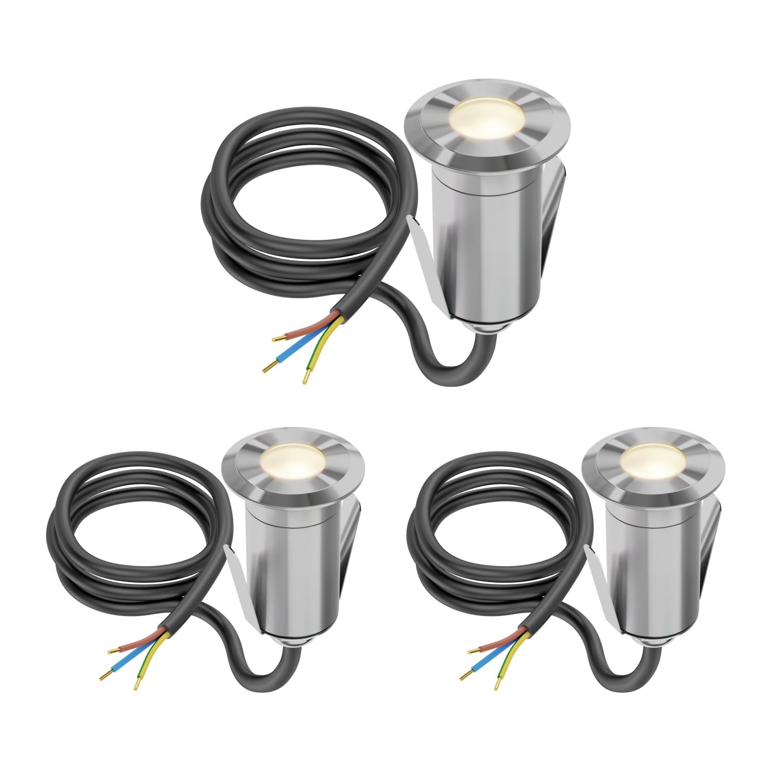 ledscom.de 3 pcs LED recessed Floor Light GLOX for Outdoors IP67, Aluminium, Round, 35mm diameter , Warm White, matt