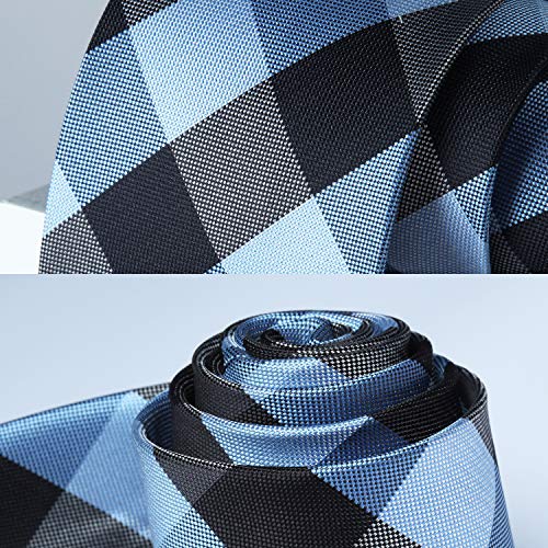 Image of HISDERN Mens Ties Plaid Tie and Pocket Square Set Classic Woven Formal Checkered Neckties & Handkerchief Wedding Party