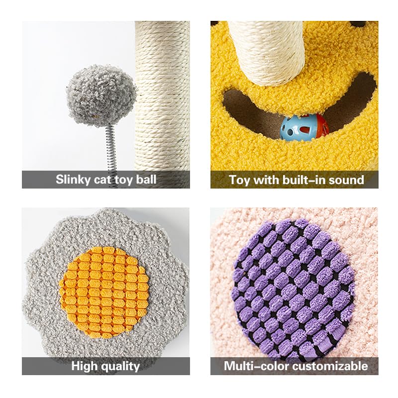 Flower-Shaped Cat Tree with Sisal Post, 13.8W x 13.8D x 17.7H inches, Interactive Dangling Balls (Dark Blue)