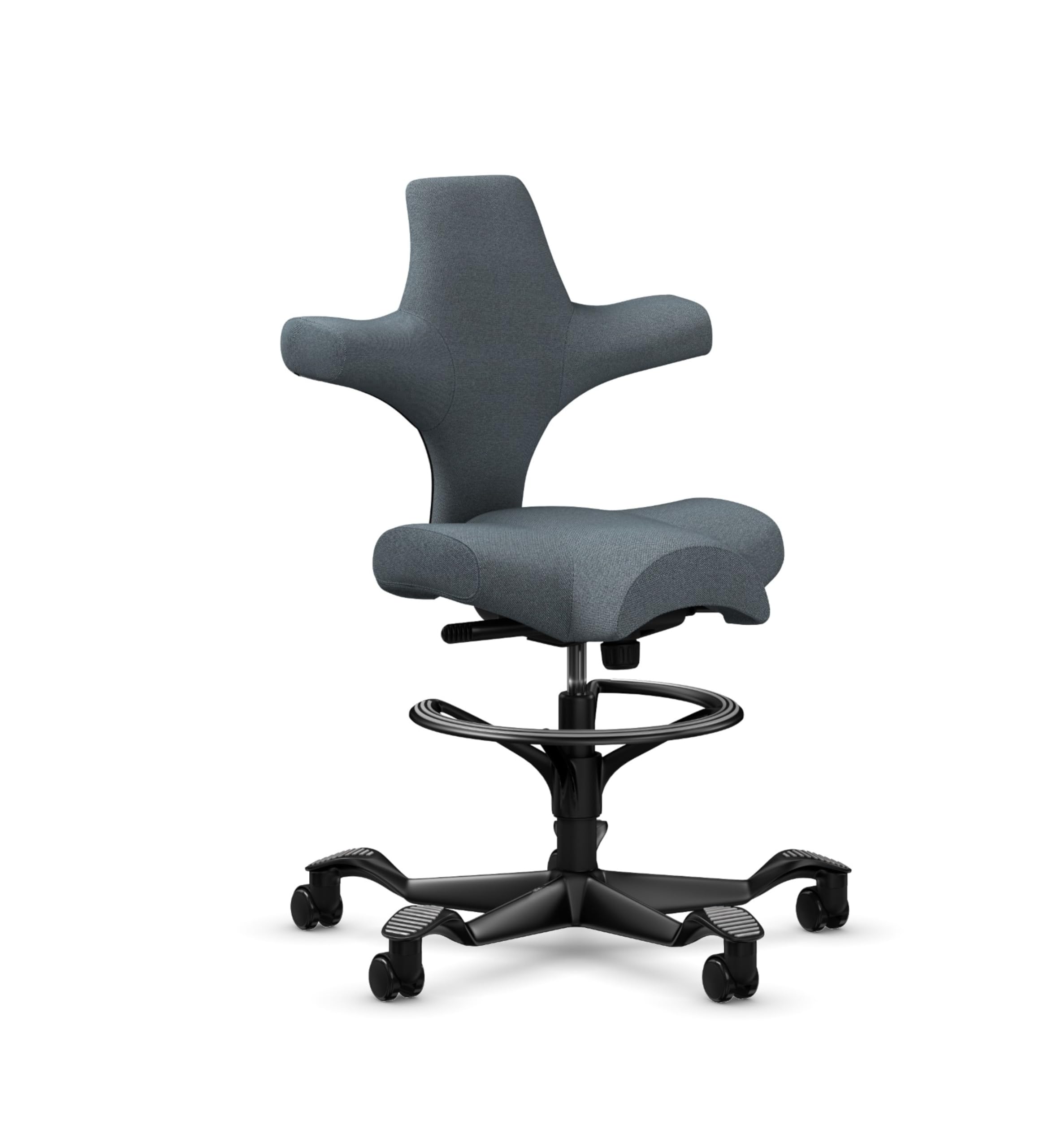HAG Capisco Sit to Stand Chair-Black Frame-Upholstered Dark Gray-with Foot Ring