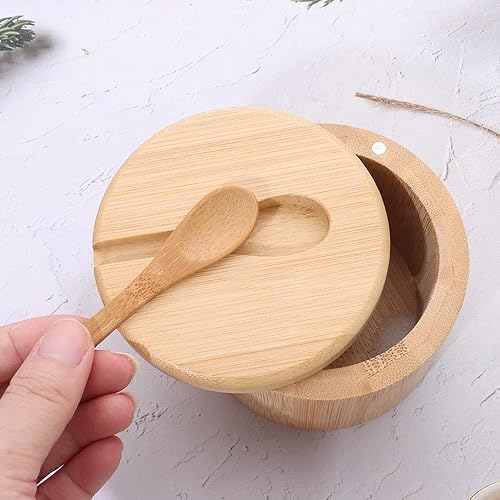 Miniatura 2 de Bamboo Big Dipper - Bodega de sal grande con cuchara y tapa giratoria magnética, caja de almacenamiento de 10 onzas