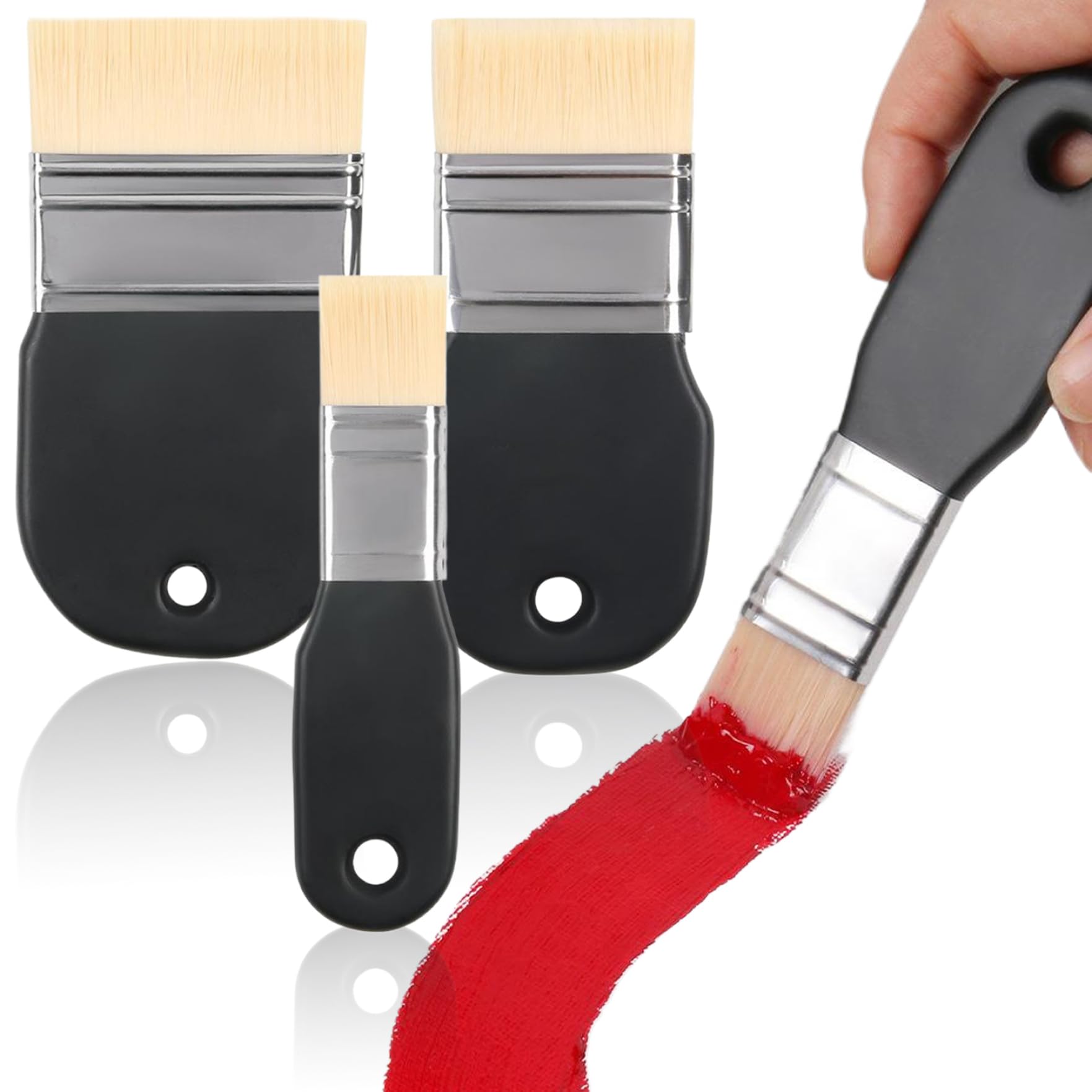 Paint Brush Set, 3PCS 1" 2" 3" Soft Nylon Flat Paint Brushes, Water-resistant Artist Brushes, Hanging for Acrylic Painting, Oil, Varnishes, Watercolor Oil