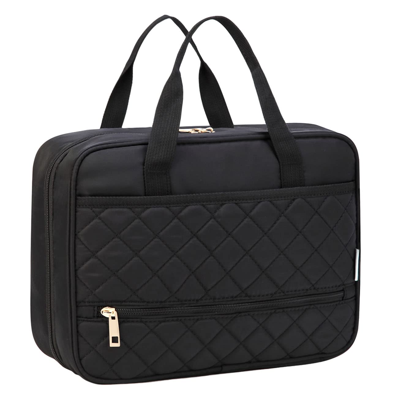 VASCHY Neceser de Viaje, Bolso de Maquillaje Grande, Organizador para Mujer con Asas, Impermeable Bolsa de Aseo Interior Transparente con Gancho para Vacaciones Gimnasio Camping, Negro