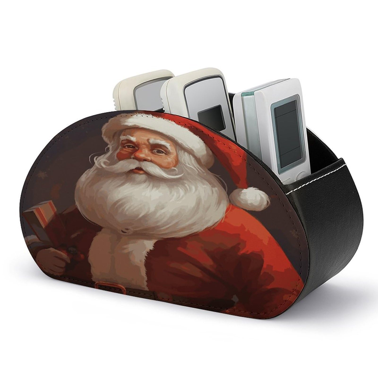 FekiLoot Santa Claus Remote Control Holder, PU Leather Remote Control Organizer Box Stationery Remote Control Box Desk Storage Organizer for DVDs,Glasses,Pens,Media Players