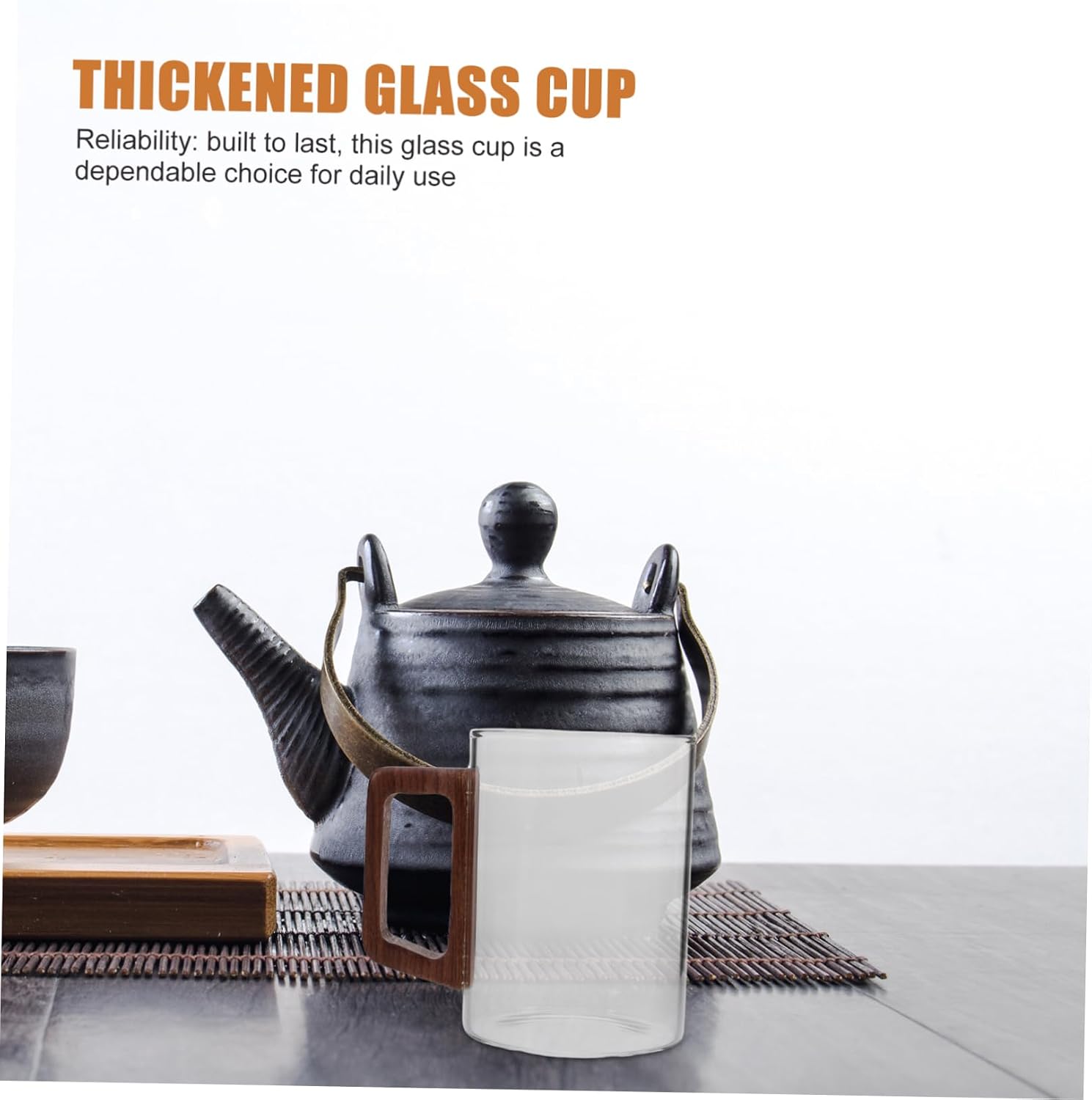 Clear Glass Coffee Cup with Wooden Handle Mug for Tea Latte and Espresso Beverages Minimalist Design for Everyday Use