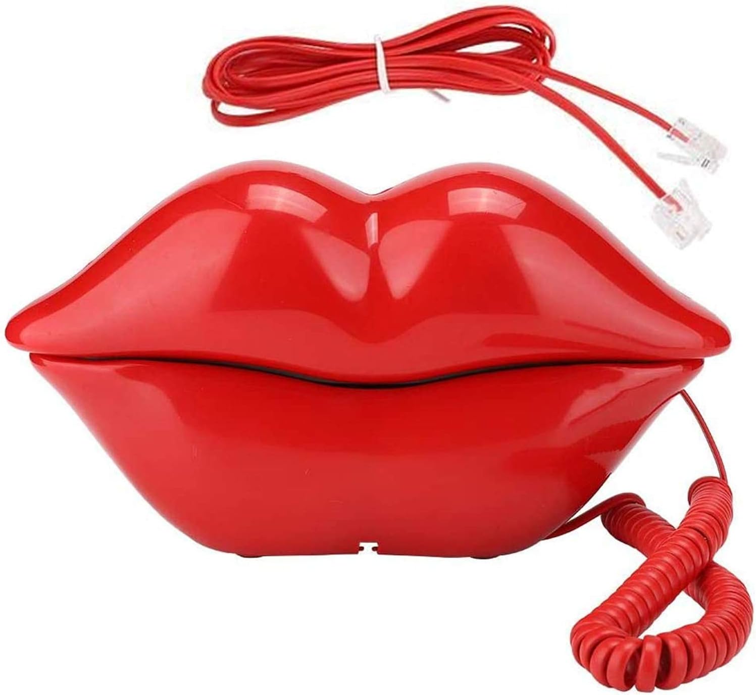 Lip Telephone, Advanced Home Telephone, Interesting Mouth Lip-Shaped Telephone, Electroplating Wire Phone Home Decoration, for Families House Phone (Electroplating Rose red)