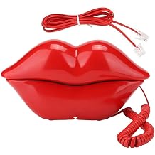 Lip Telephone, Advanced Home Telephone, Interesting Mouth Lip-Shaped Telephone, Electroplating Wire Phone Home Decoration, for Families House Phone red