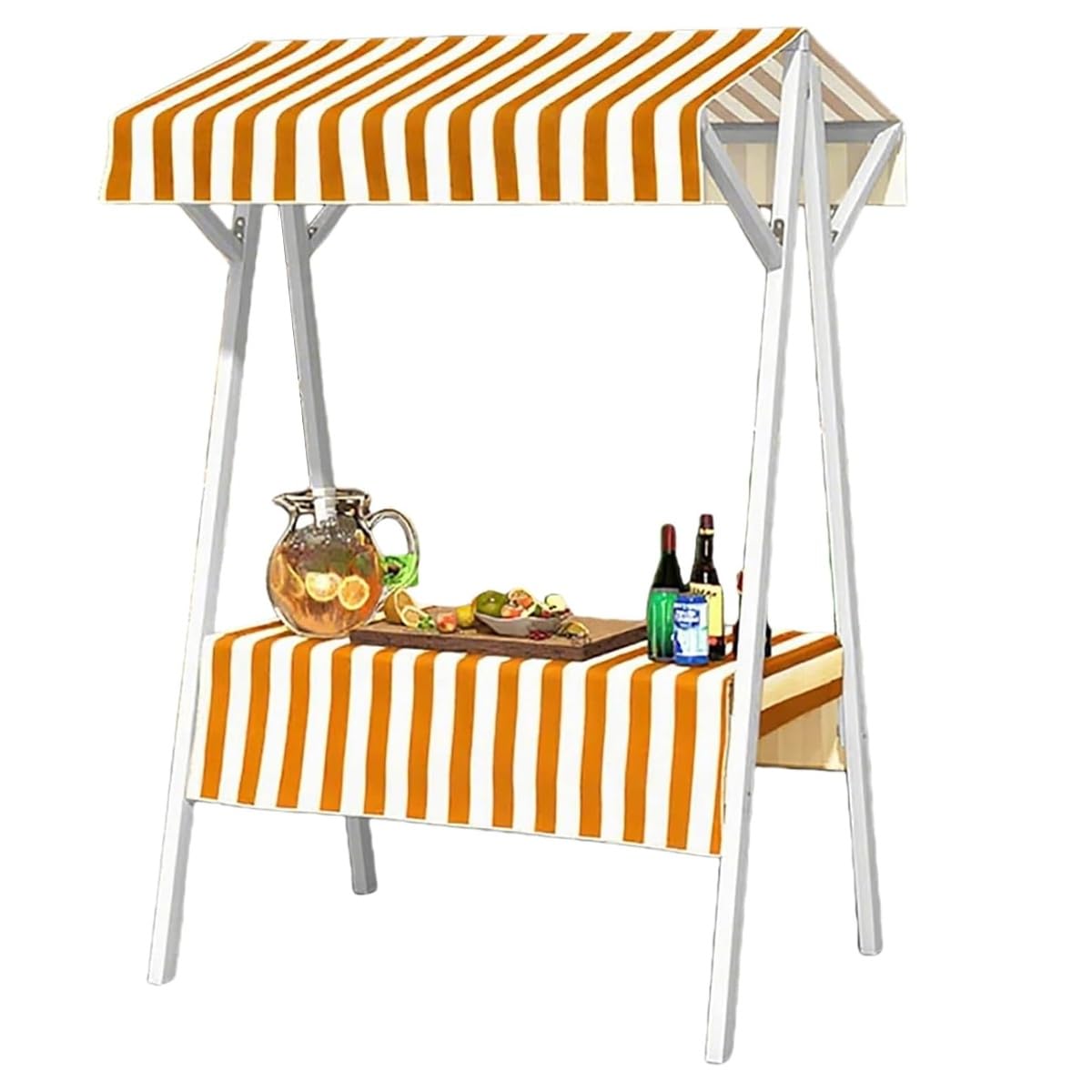 GLETSF Portable Food Stall, Outdoor Vendor Cart with Canopy, Folding Market Display Stand for Events and Street Food,Orange-130x200cm