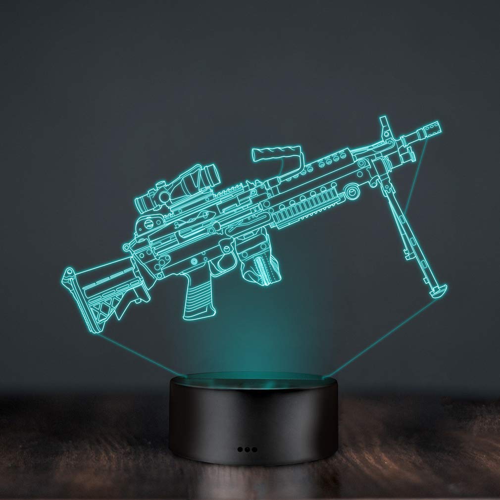 Lampada 3D A LED Mitragliatrice Creativa - Luce Notturna Con 16 Colori E Telecomando - Alimentazione USB O Batterie - Regalo Originale Per Bambini E Decorazione Natale - 2