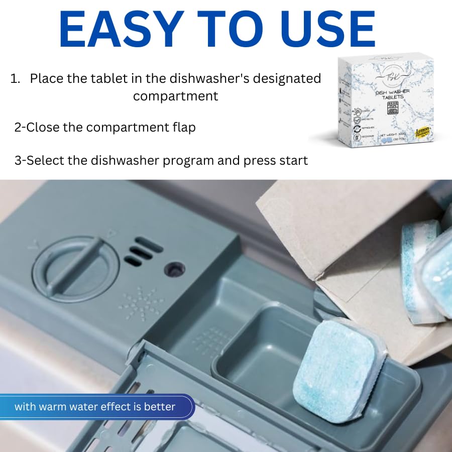 Image of Dishwasher Cleaner Tablets - 30 Count | Lemon Fresh Scent | Deep Cleaning Removes Grease, Stains, Odors & Limescale | Eco-Friendly, Biodegradable & Safe for All Dishwashers