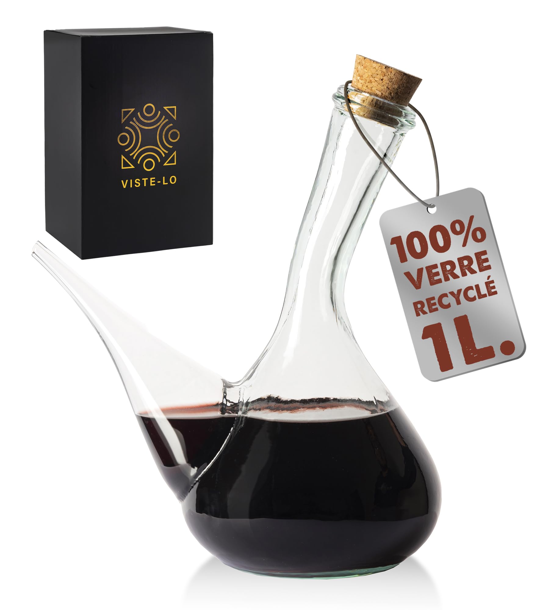 Jarre à vin artisanale en verre. Verseur de vin en verre 1000 ml. Porron cristal eau aérateur. Carafe à vin. Distributeur de vin, d'huile et de bière. Fabriqué à la main. (1000 ML)