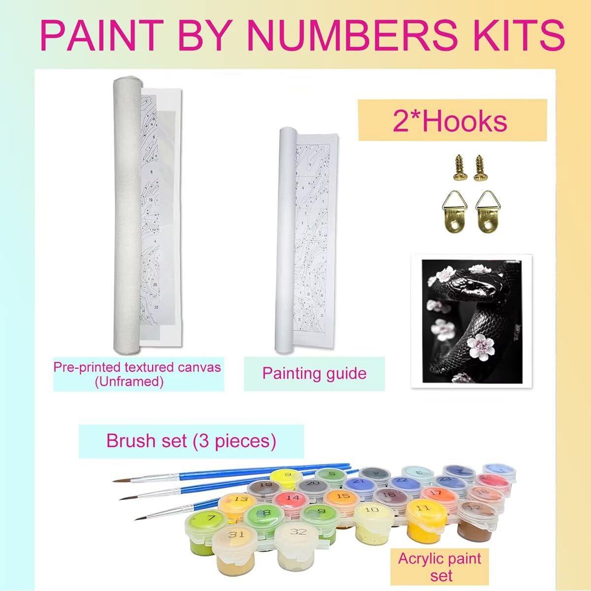 Dipingere con i Numeri Serpente, Paint by Numbers Adulti Fiore, Fai da te Creativi Adulti Quadri da Dipingere Numerati Kit per Decorazione Della Parete di Casa, Regalo 80x110 cm Senza Cornice R5-0